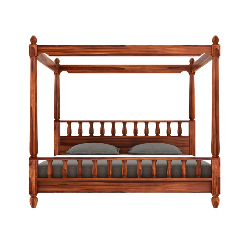 Solid Wood King Size Poster Bed in Honey Oak Finish Flywood